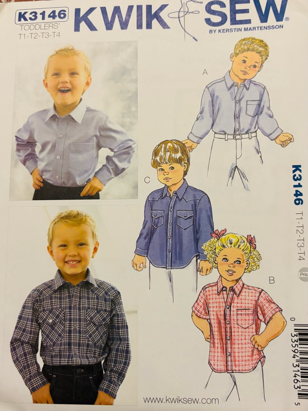 Boys Girls Shirts Kwik Sew K3146 Pattern Size: T1-T4